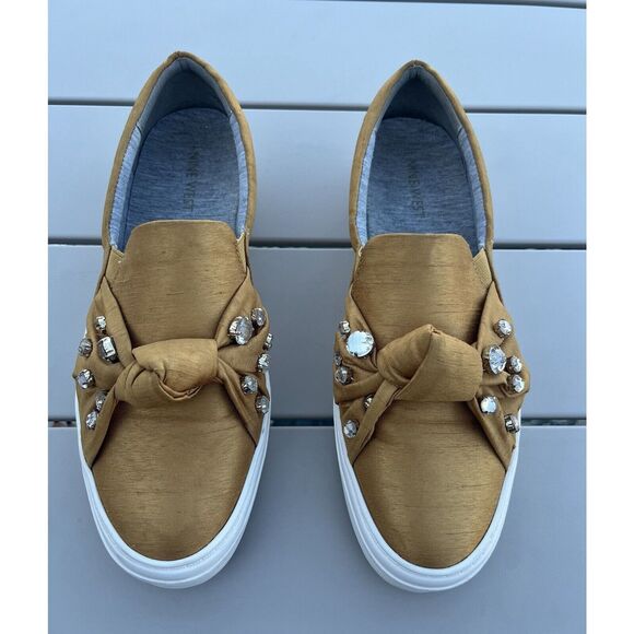Nine West Orenda Fabric Embellished Slip On Sneakers - Size 8.5 - Mustard Yellow - Picture 3 of 11